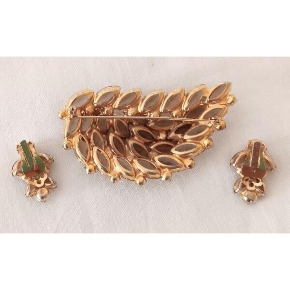 Vintage Set D&E Juliana 3" Topaz Amber Rhinestone Brooch Earrings AB Layered - Picture 4 of 6